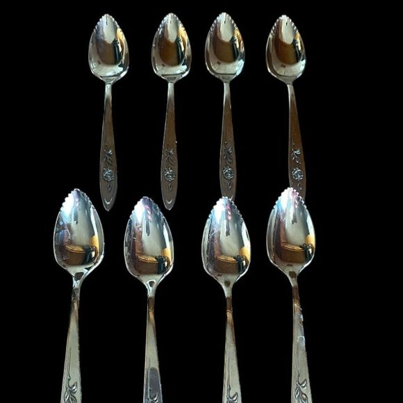 Oneida Grapefruit Spoon Set of 8 Stainless My Rose Pattern Serrated edge vintage - Picture 1 of 7